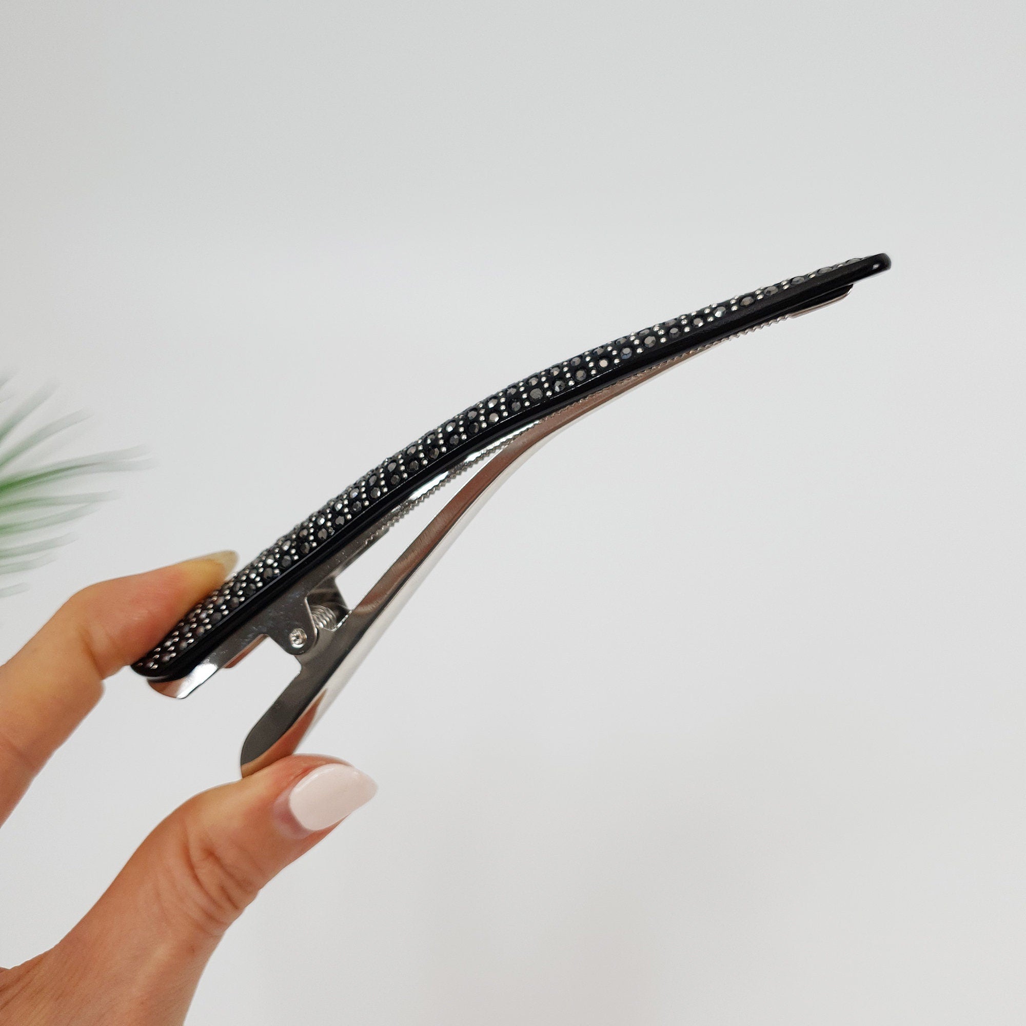 Leopard Black Cubic Long Alligator Hair Clip / Luxurious French Hair Pin / Hair Accessory for Woman / Long Hair Claw Clip