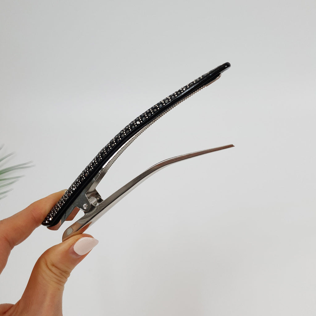 Leopard Black Cubic Long Alligator Hair Clip / Luxurious French Hair Pin / Hair Accessory for Woman / Long Hair Claw Clip