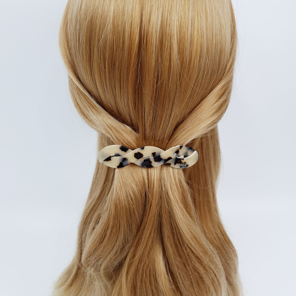 Leopard Aurora Bold Twist Hair Barrette (3.7 Inch) / Tortoise Marble French Hair Pin / Hair Accessory for Woman / Automatic Hair Clip
