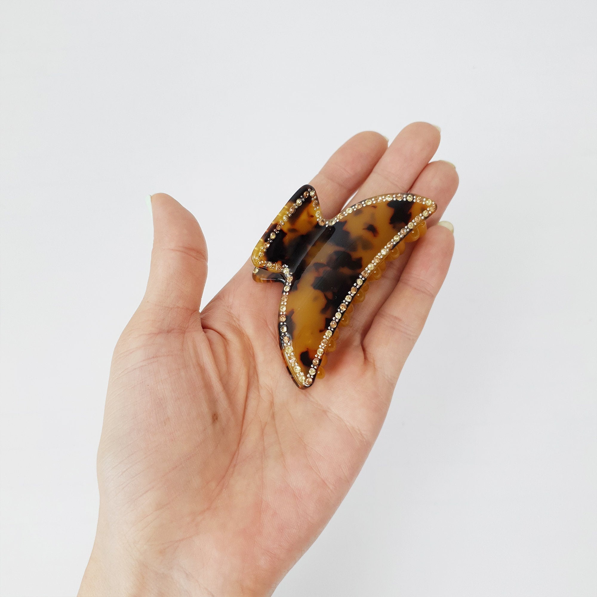 Tortoise Shell Half Moon Shape Hair Claw Clip with Cubic / Luxurious Cellulose French Hair Pin / Hair Barrette for Woman