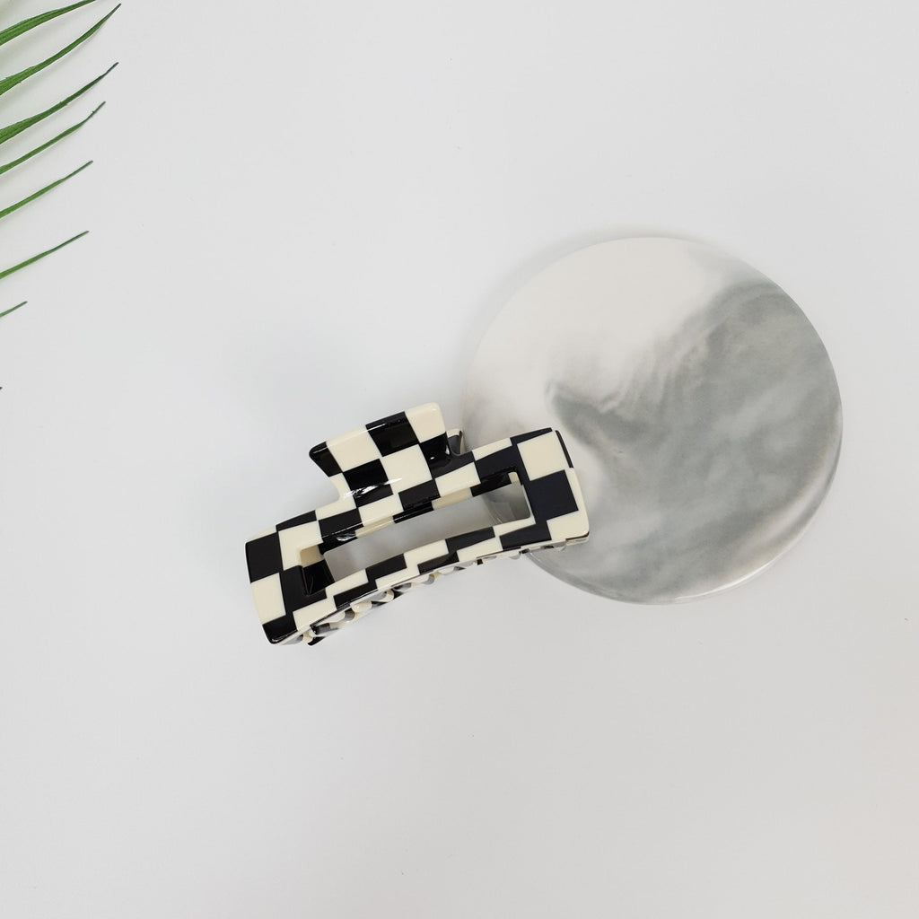 Check Dalmatian Long Square Hair Clip / Simple Large French Hair Pin / Hair Barrette for Woman
