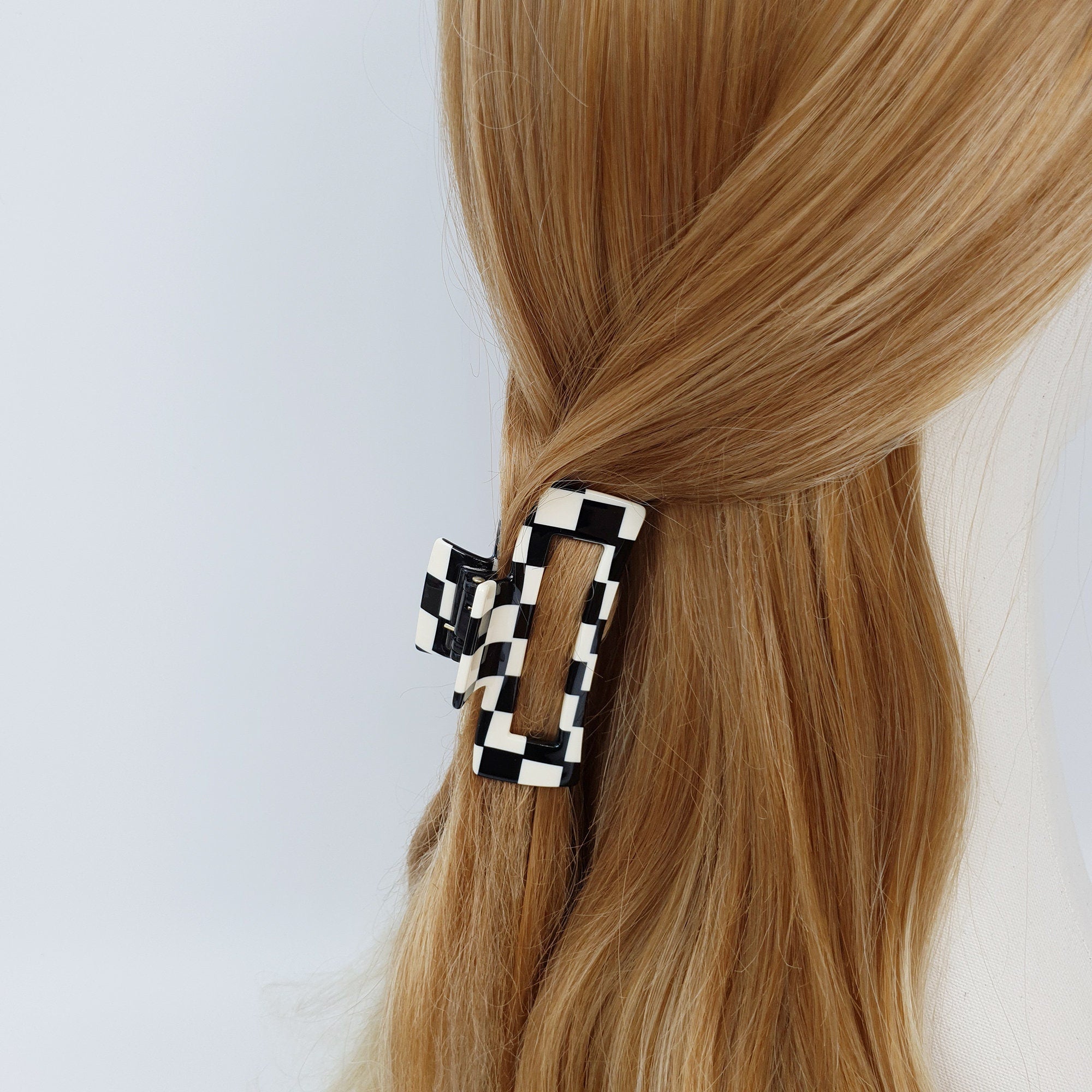 Check Dalmatian Long Square Hair Clip / Simple Large French Hair Pin / Hair Barrette for Woman