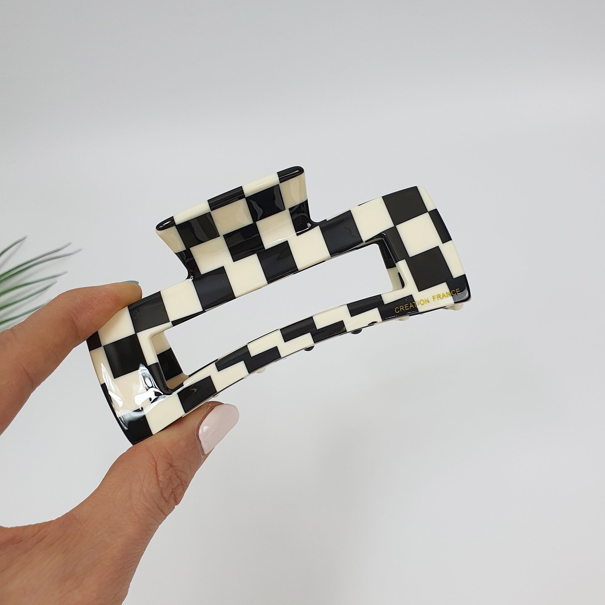 Check Dalmatian Long Square Hair Clip / Simple Large French Hair Pin / Hair Barrette for Woman