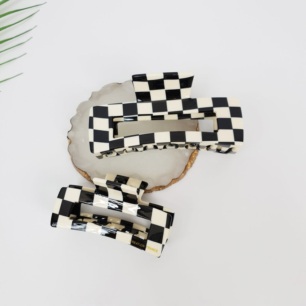 Check Dalmatian Long Square Hair Clip / Simple Large French Hair Pin / Hair Barrette for Woman