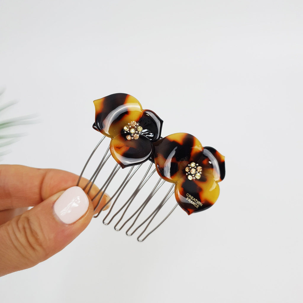 Blossom Nonslip Hair Comb Pin with Cubic / Tortoise Shell French Hair Pin / Hair Fork for Woman / Flower Hair Pin