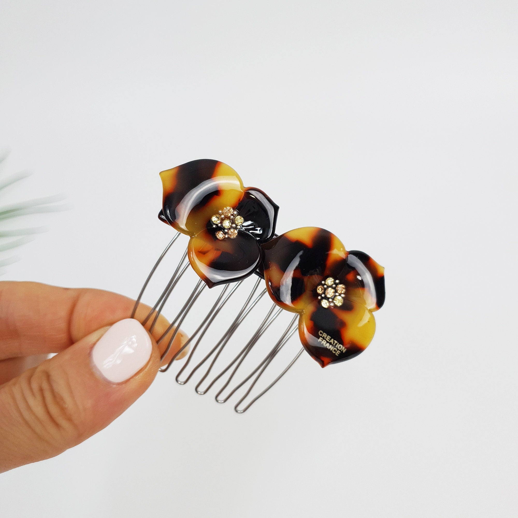 Blossom Nonslip Hair Comb Pin with Cubic / Tortoise Shell French Hair Pin / Hair Fork for Woman / Flower Hair Pin