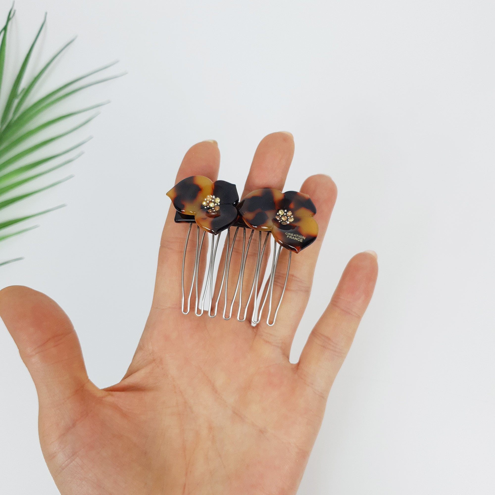 Blossom Nonslip Hair Comb Pin with Cubic / Tortoise Shell French Hair Pin / Hair Fork for Woman / Flower Hair Pin