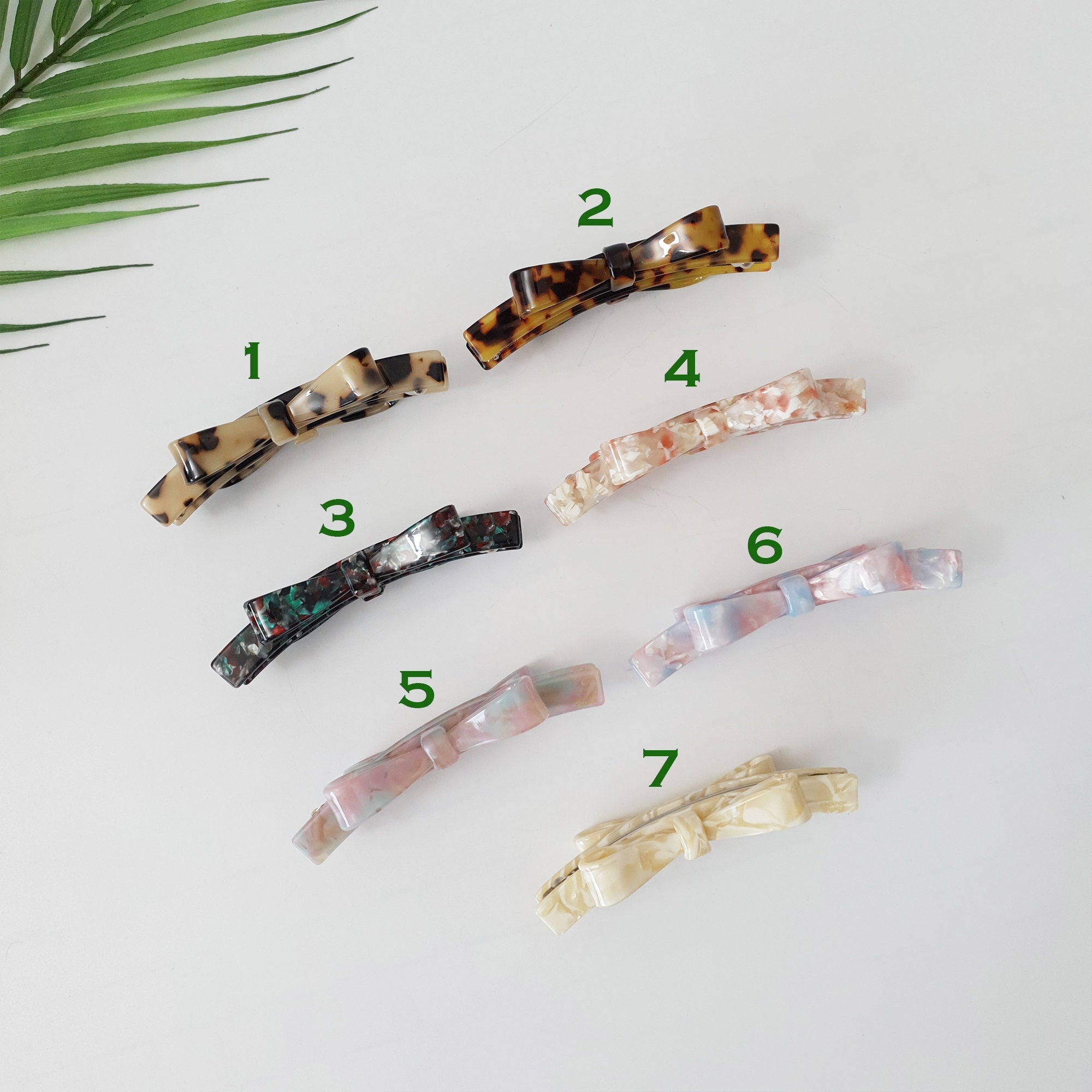 Double Bow Ribbon Small Hair Barrette / Tortoise Shell French Hair Pin / Banana Clip for Woman / Automatic Hair Clip