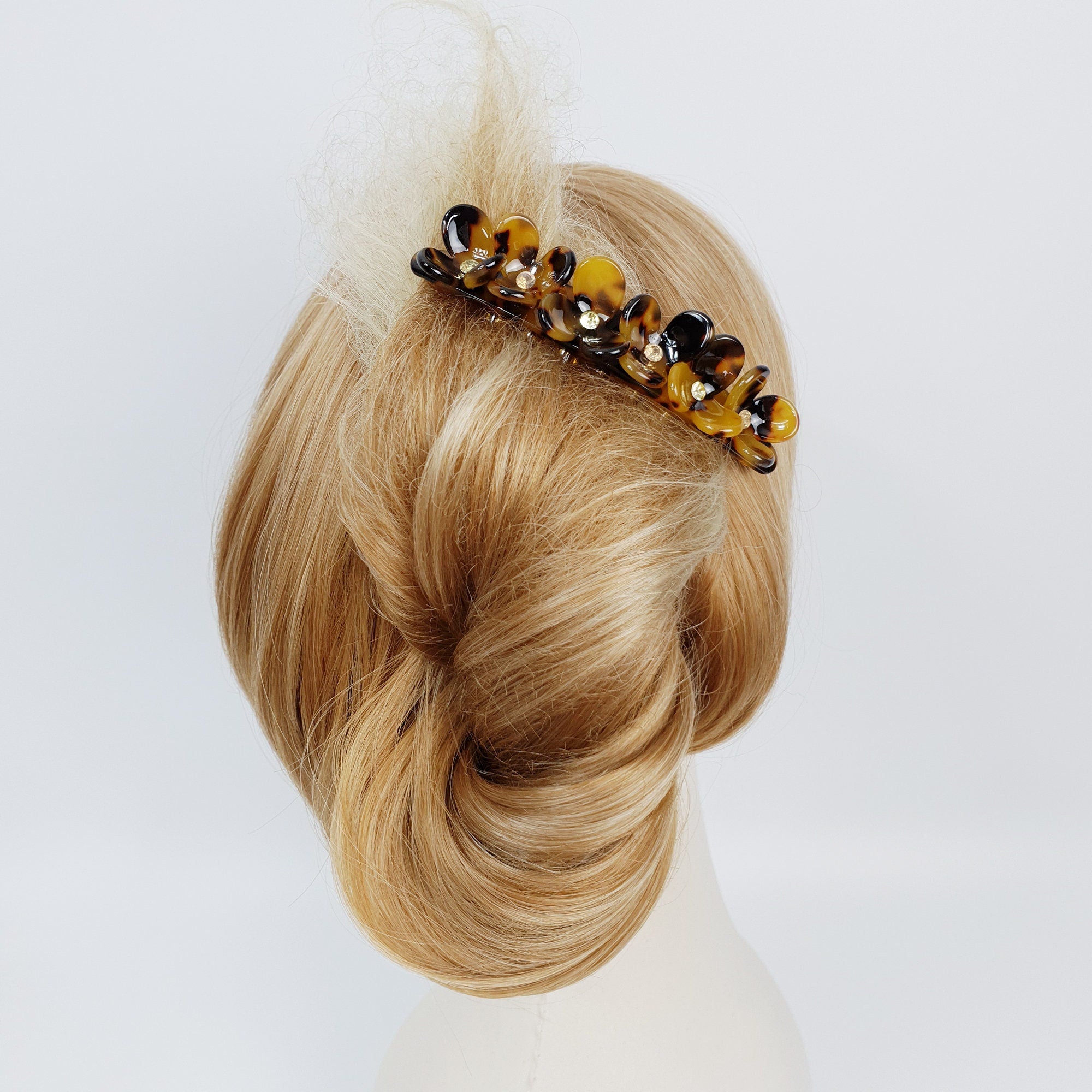 Leopard Flower Garden Non-slip Hair Comb Pin / Tortoise Shell French Hair Pin with Cubic Stone / Hair Fork for Woman