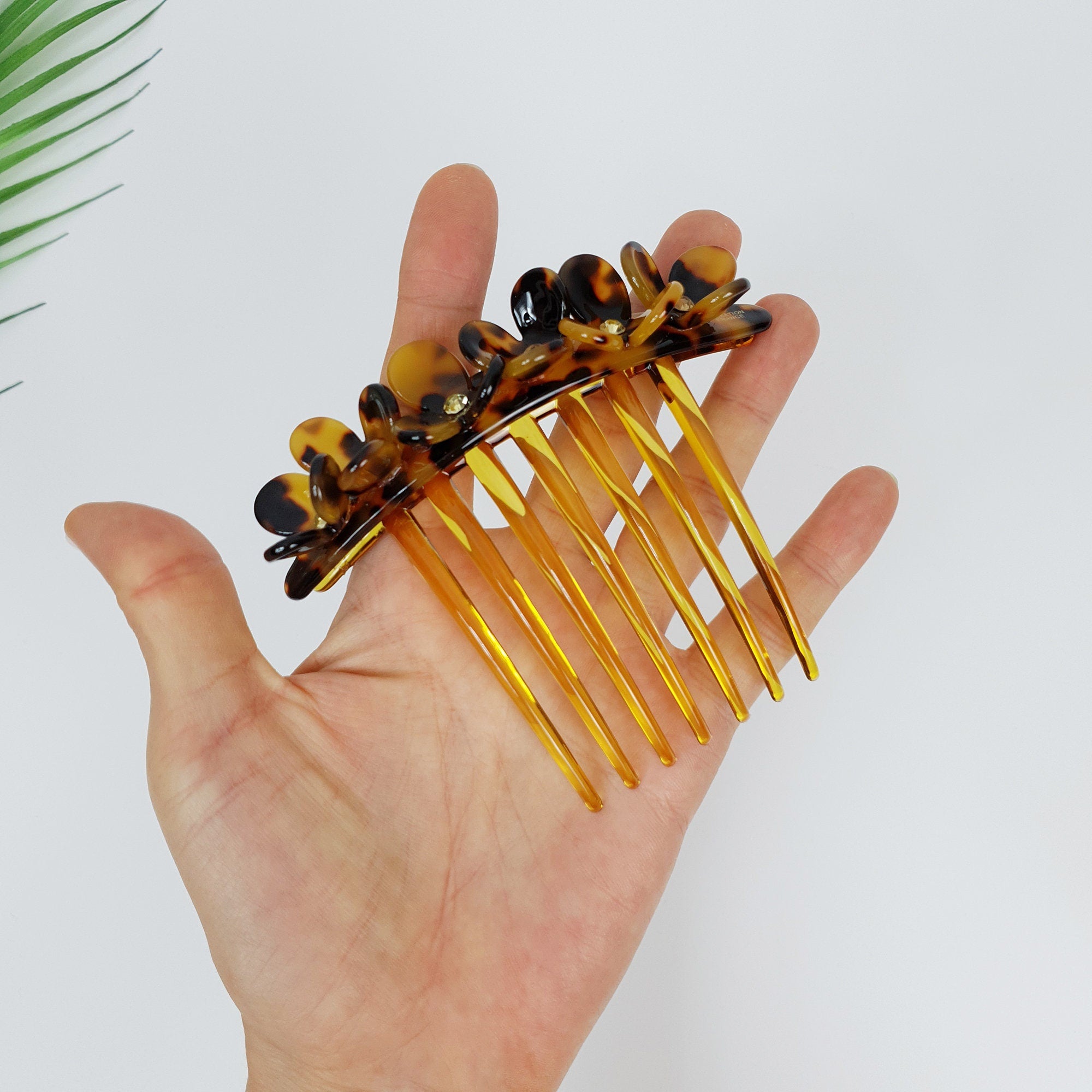 Leopard Flower Garden Non-slip Hair Comb Pin / Tortoise Shell French Hair Pin with Cubic Stone / Hair Fork for Woman