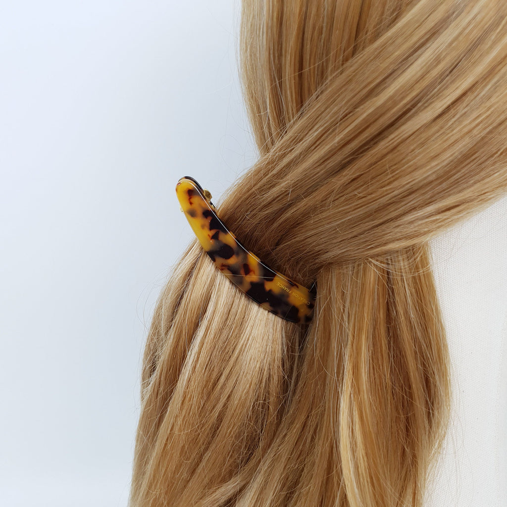 Leopard Long Slim Round Small Hair Barrette / Tortoise Shell Banana Pin / Hair Accessory for Woman / Automatic Hair Clip / French Hair Pin