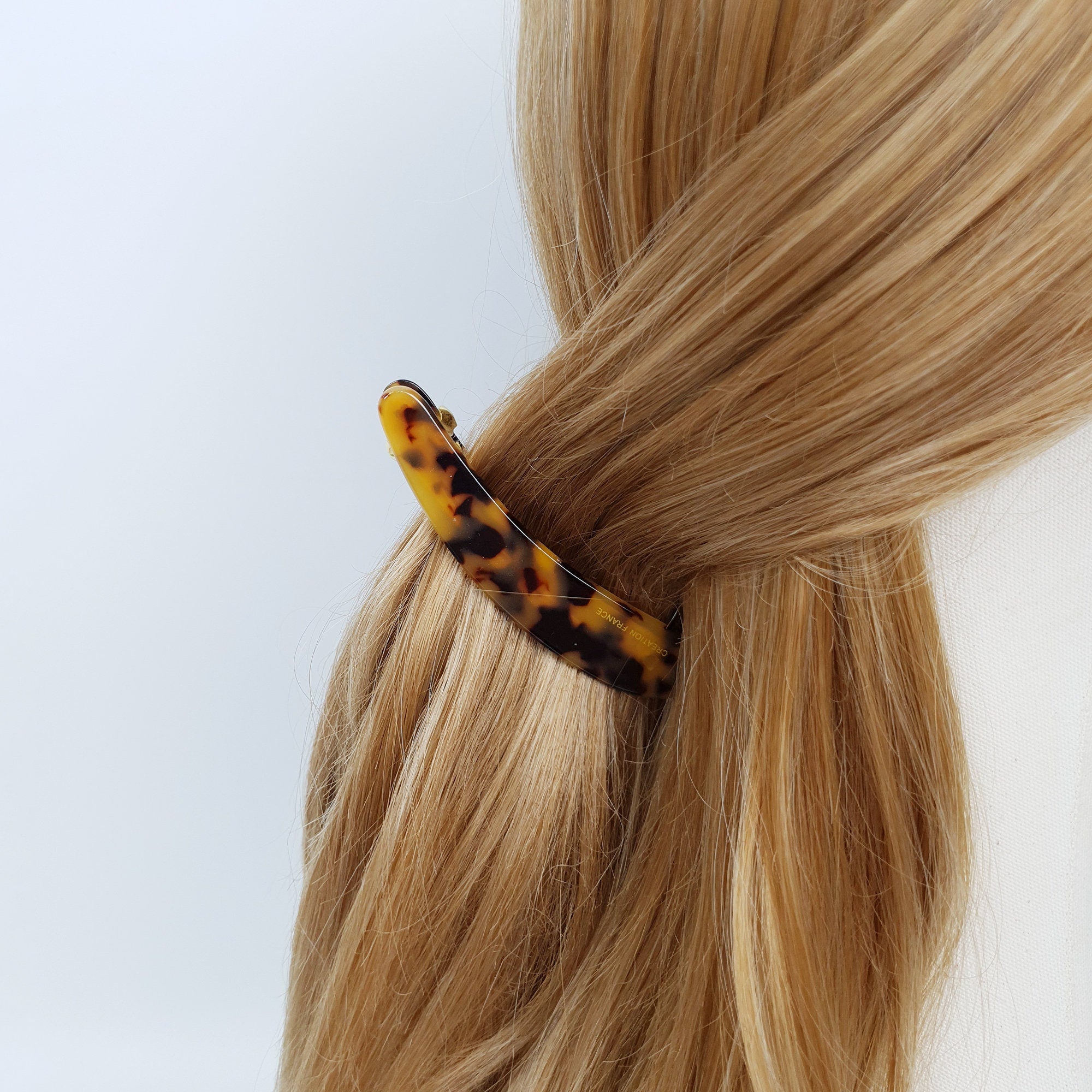 Leopard Long Slim Round Small Hair Barrette / Tortoise Shell Banana Pin / Hair Accessory for Woman / Automatic Hair Clip / French Hair Pin