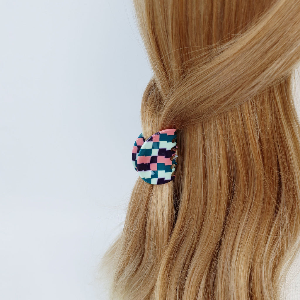 Checker Board Pebble Small Hair Clip (1.8 Inch) / Cute French Hair Pin / Hair Accessory for Woman