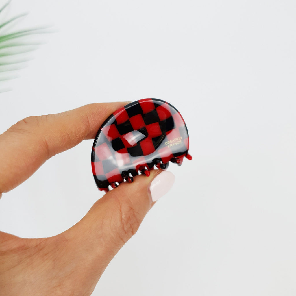 Checker Board Pebble Small Hair Clip (1.8 Inch) / Cute French Hair Pin / Hair Accessory for Woman