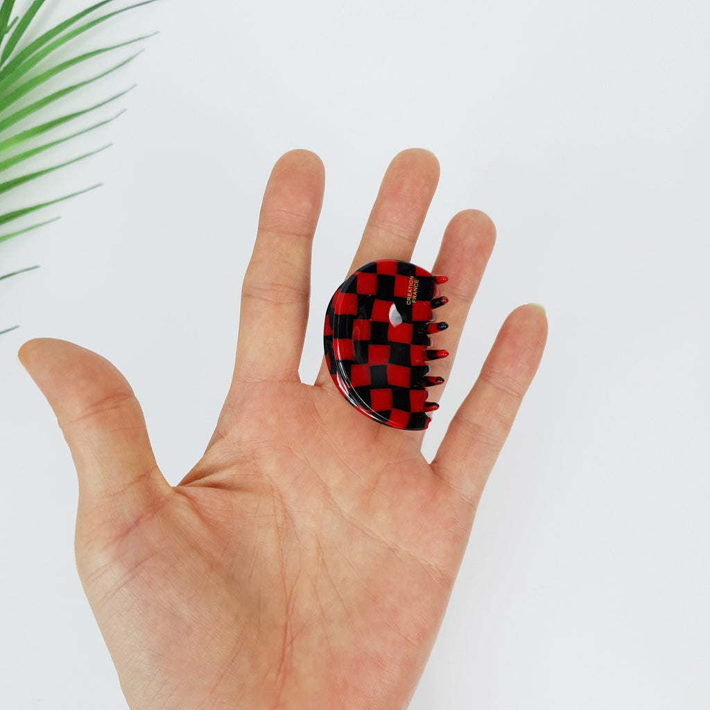 Checker Board Pebble Small Hair Clip (1.8 Inch) / Cute French Hair Pin / Hair Accessory for Woman