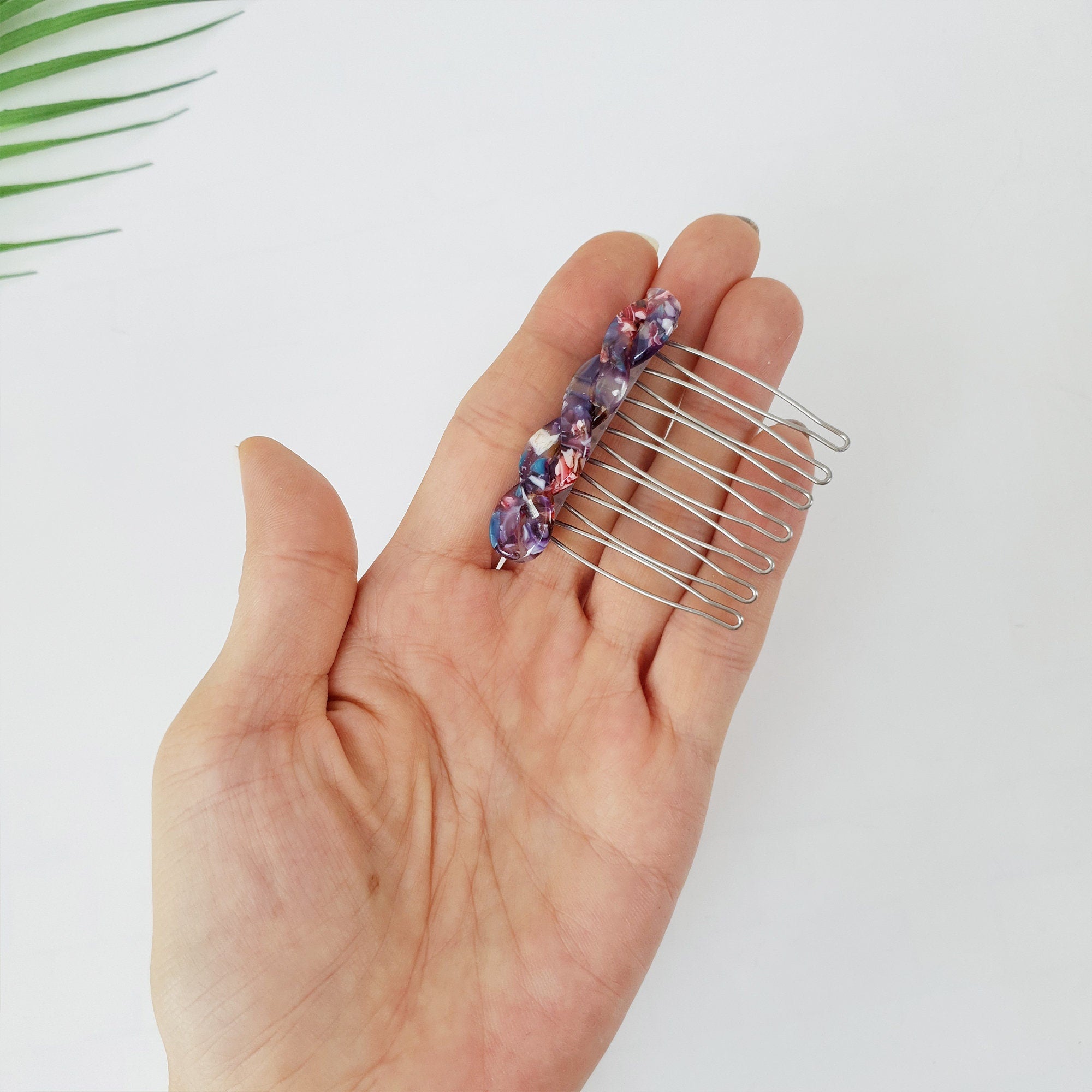 Marble Mini Twist Hair Comb Pin / Tortoise Shell French Hair Pin / Hair Fork for Woman