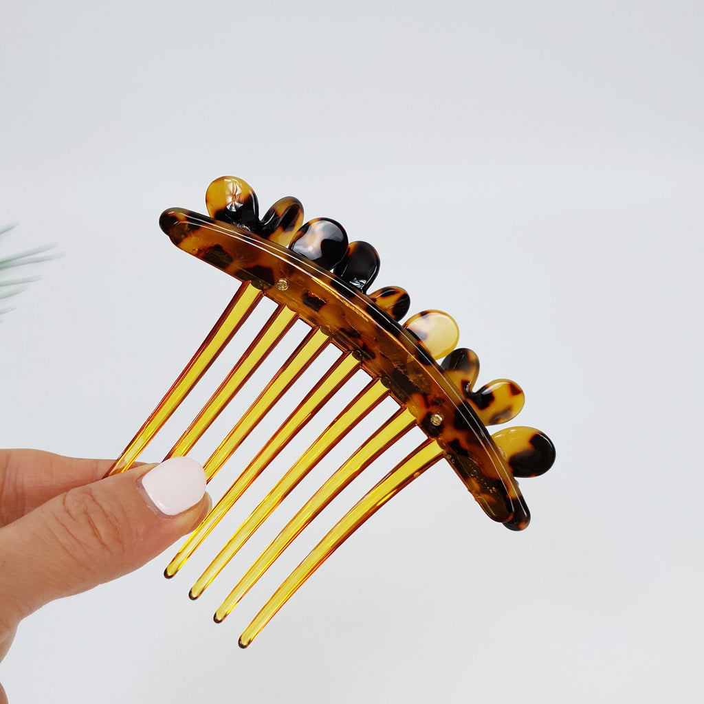 Leopard Flower Garden Non-slip Hair Comb Pin / Tortoise Shell French Hair Pin with Cubic Stone / Hair Fork for Woman