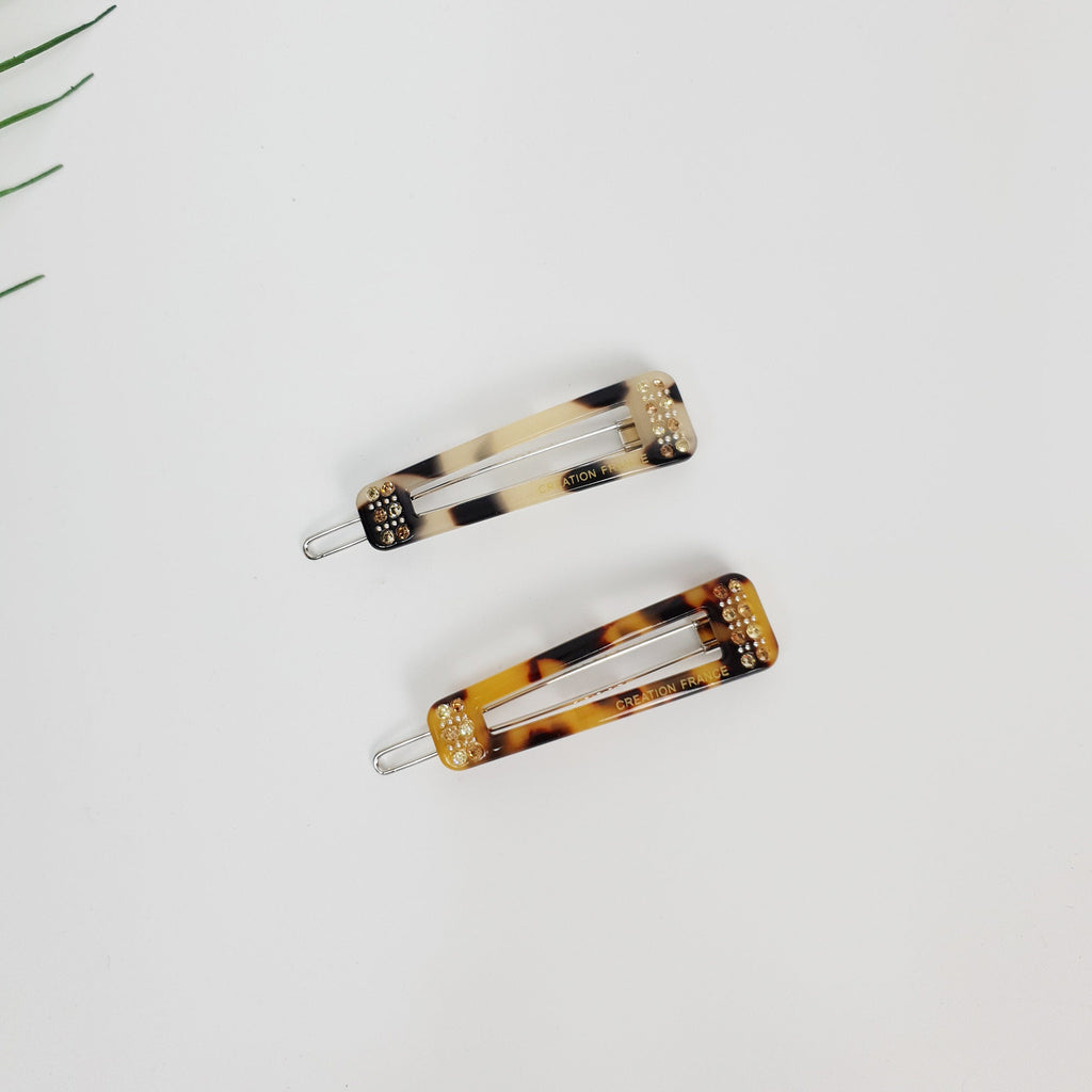 Leopard Cubic Unbalanced Square Bobby Pin (2.0 Inch) / Tortoise Shell French Hair Pin / Hair Accessory for Woman / Bow Barrette