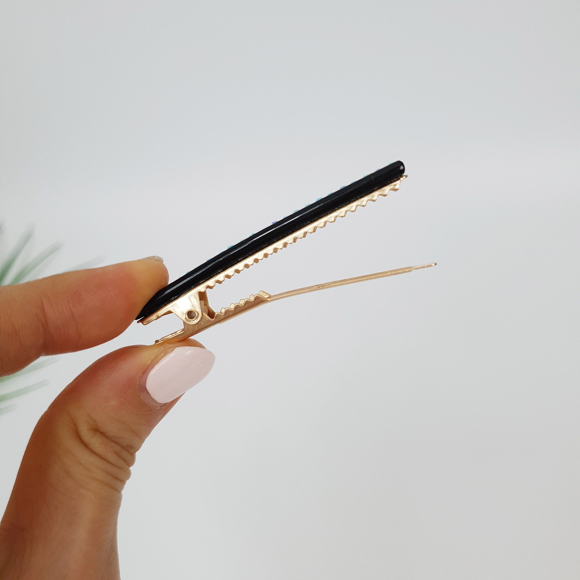 Leopard Black Hair Clip (2.4 Inch) / Luxurious French Hair Pin with Cubic / Alligator Hair Clip for Woman