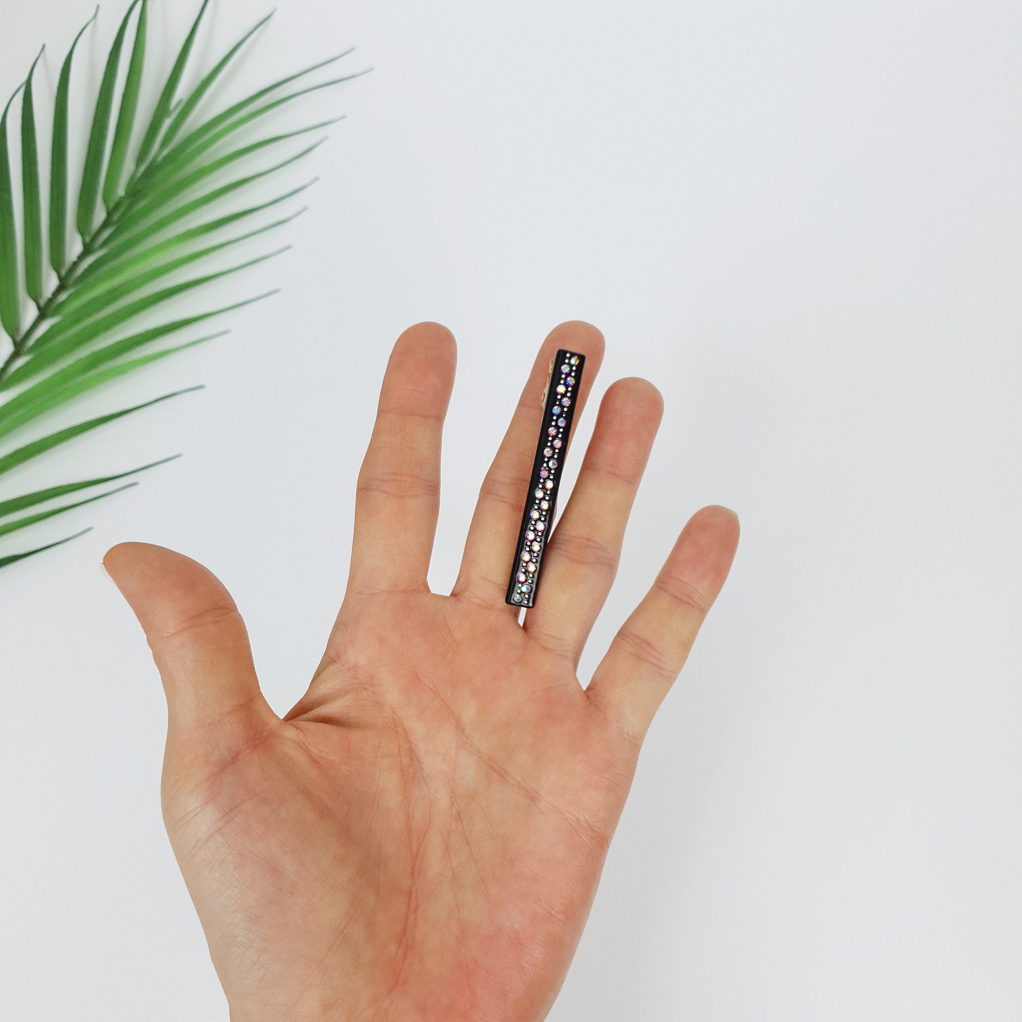 Leopard Black Hair Clip (2.4 Inch) / Luxurious French Hair Pin with Cubic / Alligator Hair Clip for Woman