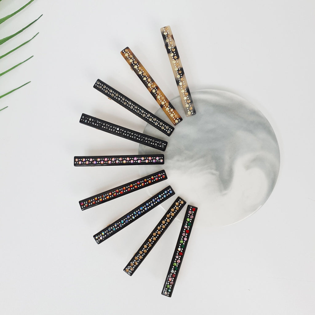 Leopard Black Hair Clip (2.4 Inch) / Luxurious French Hair Pin with Cubic / Alligator Hair Clip for Woman