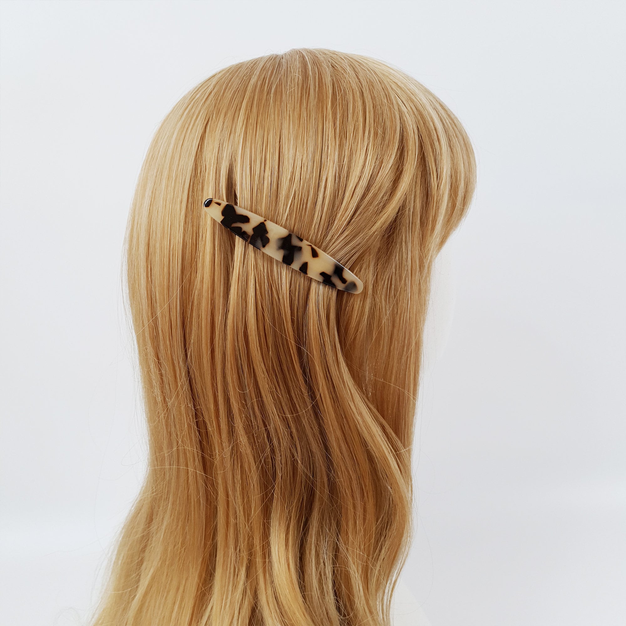 Leopard Marble Long Oval Hair Barrette (3.5 Inch) / Tortoise Shell French Hair Pin / Hair Accessory for Woman / Automatic Hair Clip