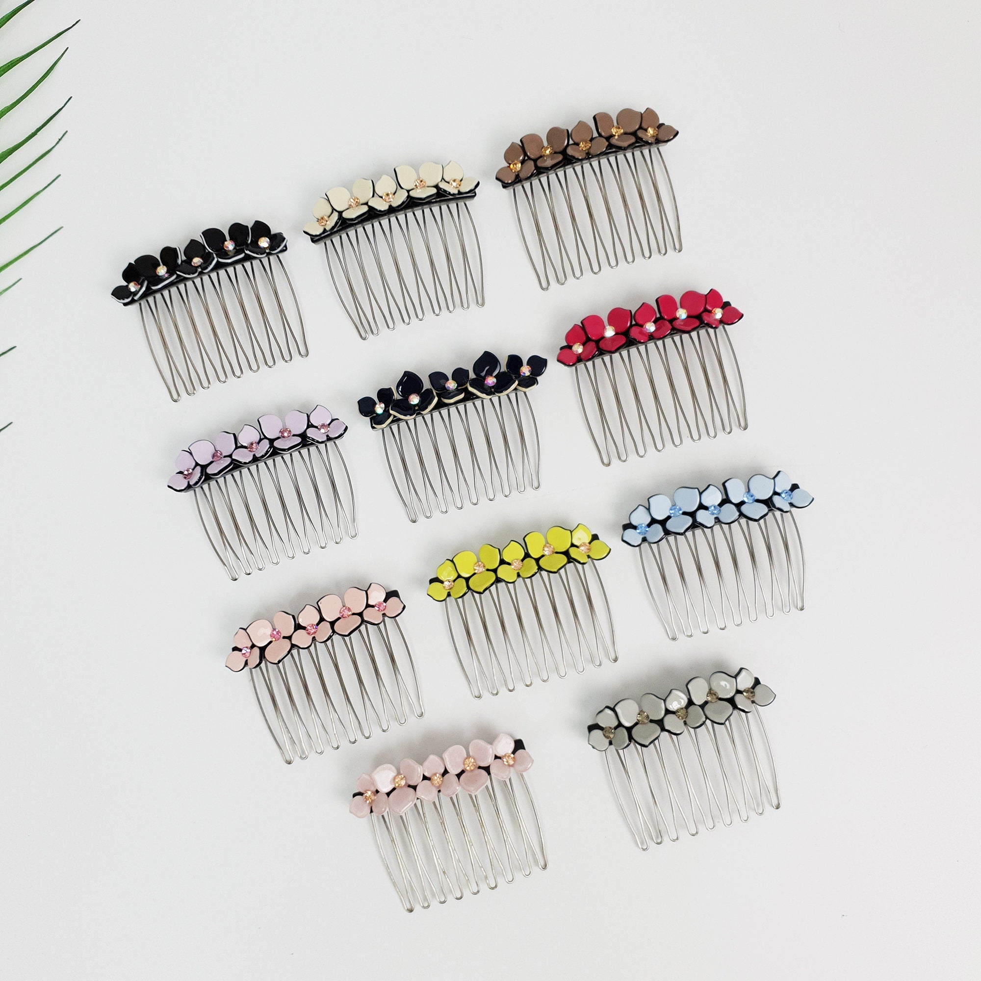 Pastel Color Flower Comb Pin with Cubic / Tortoise Shell Hair Pin / Hair Fork for Woman / Flower Hair Pin