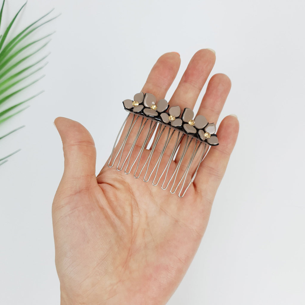 Pastel Color Flower Comb Pin with Cubic / Tortoise Shell Hair Pin / Hair Fork for Woman / Flower Hair Pin