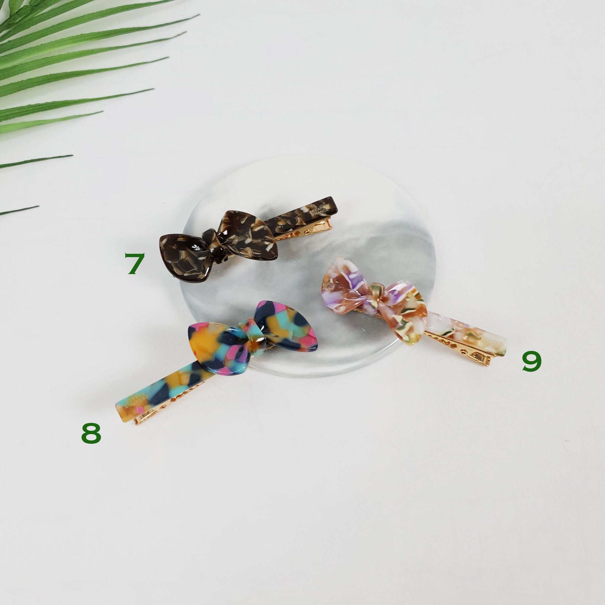 Leopard Marble Fancy Ribbon Small Hair Clip (2.6 Inch) / Tortoise Shell Mini French Hair Pin / Alligator Hair Clip for Woman