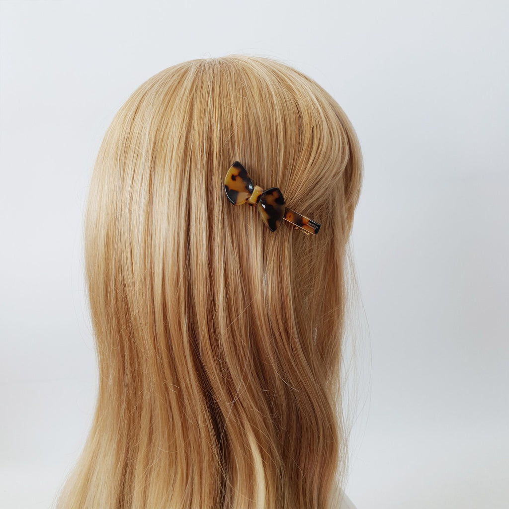 Leopard Marble Fancy Ribbon Small Hair Clip (2.6 Inch) / Tortoise Shell Mini French Hair Pin / Alligator Hair Clip for Woman