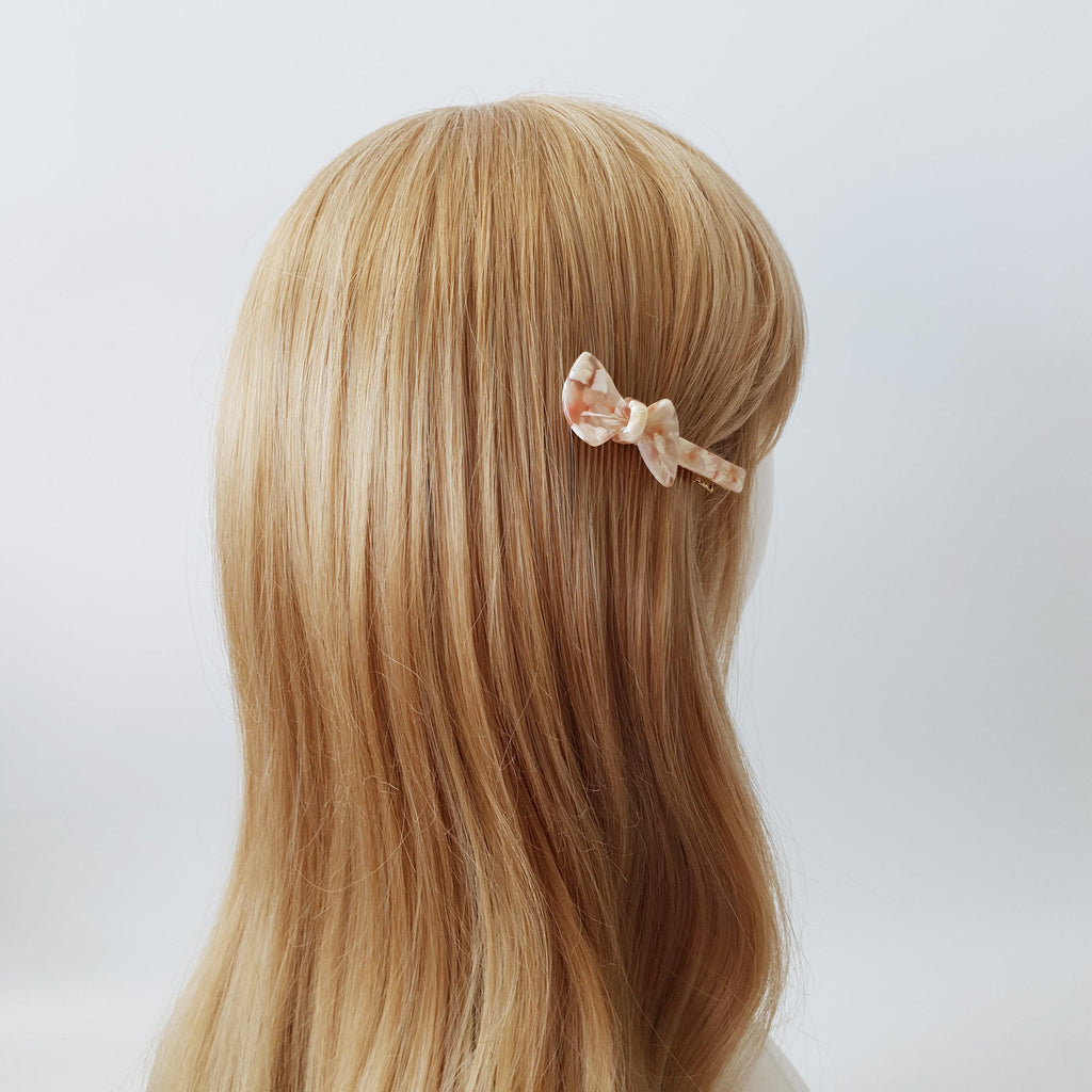 Leopard Marble Fancy Ribbon Small Hair Clip (2.6 Inch) / Tortoise Shell Mini French Hair Pin / Alligator Hair Clip for Woman