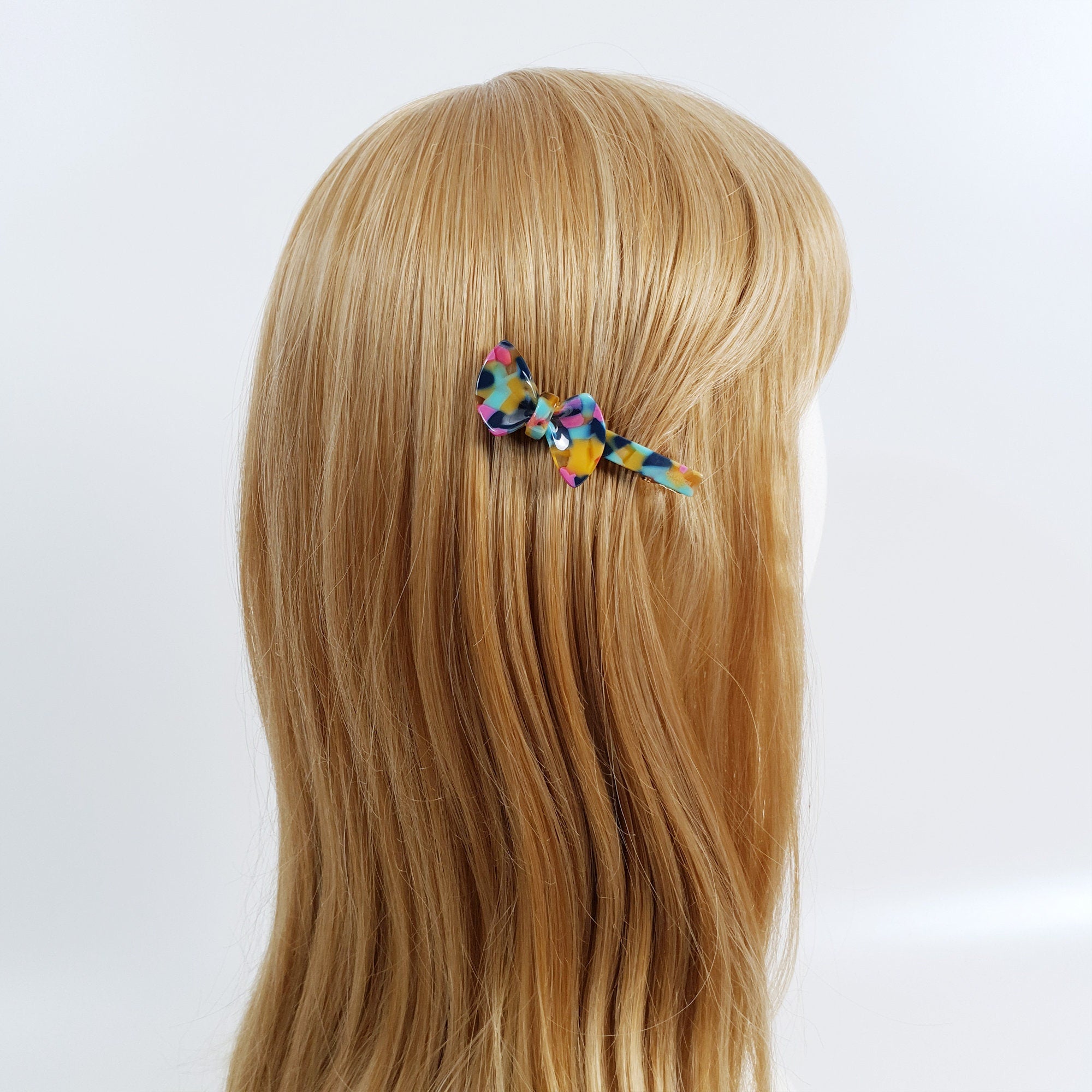 Leopard Marble Fancy Ribbon Small Hair Clip (2.6 Inch) / Tortoise Shell Mini French Hair Pin / Alligator Hair Clip for Woman