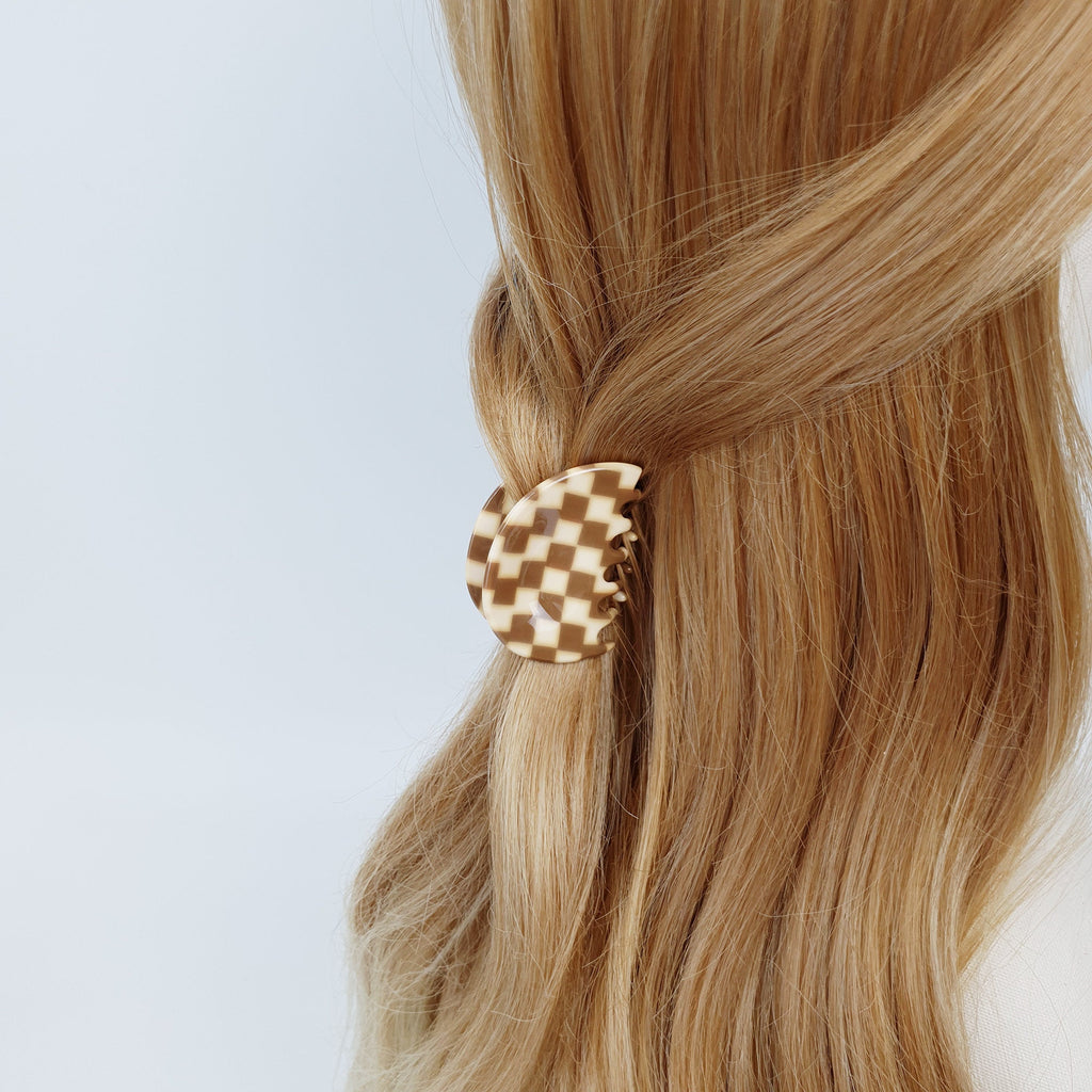 Checker Board Pebble Small Hair Clip (1.8 Inch) / Cute French Hair Pin / Hair Accessory for Woman