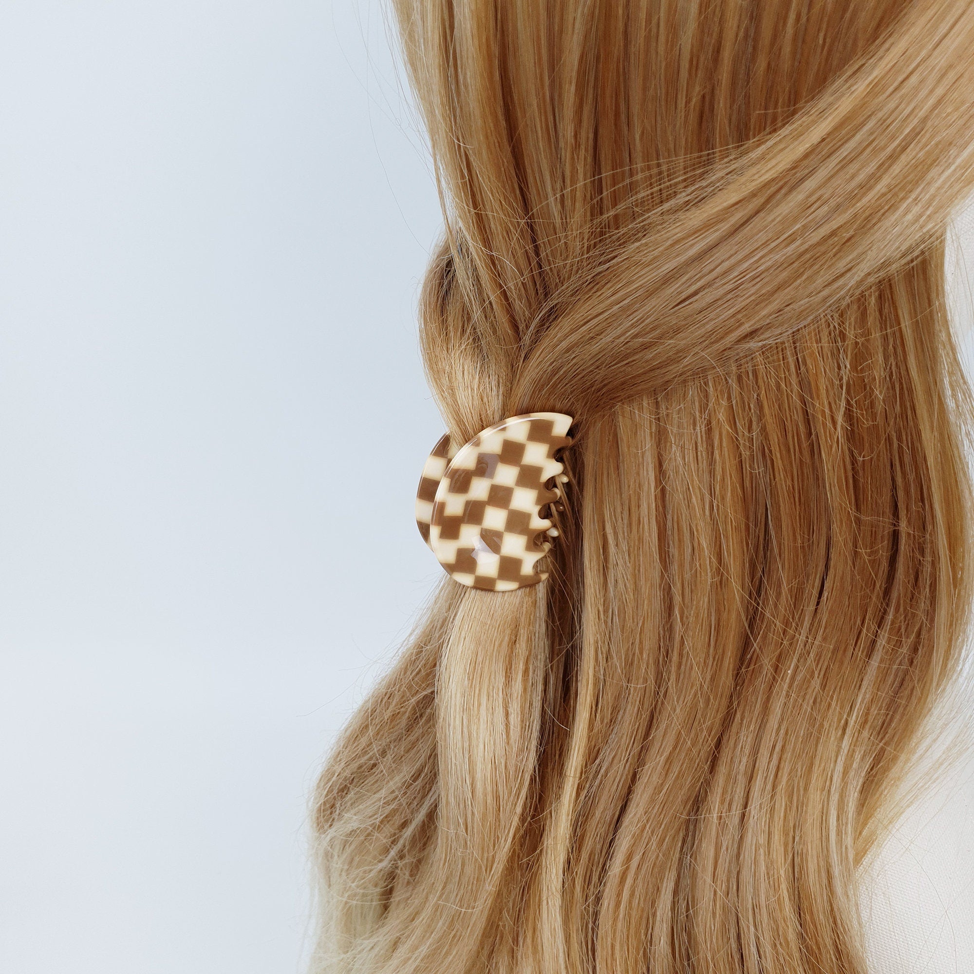 Checker Board Pebble Small Hair Clip (1.8 Inch) / Cute French Hair Pin / Hair Accessory for Woman