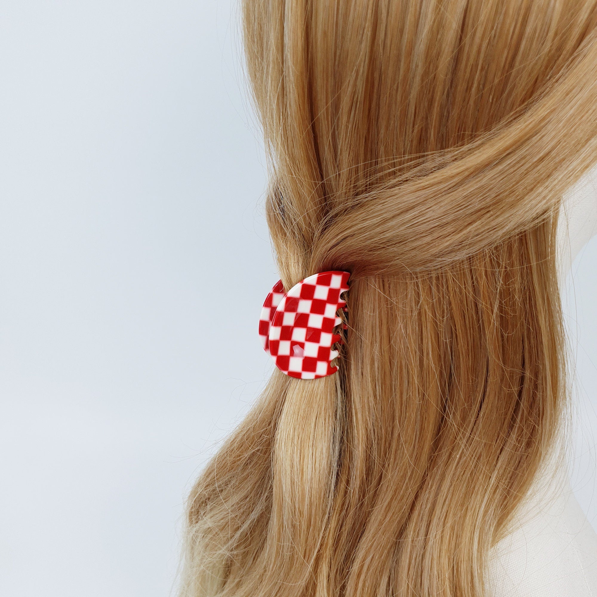 Checker Board Pebble Small Hair Clip (1.8 Inch) / Cute French Hair Pin / Hair Accessory for Woman