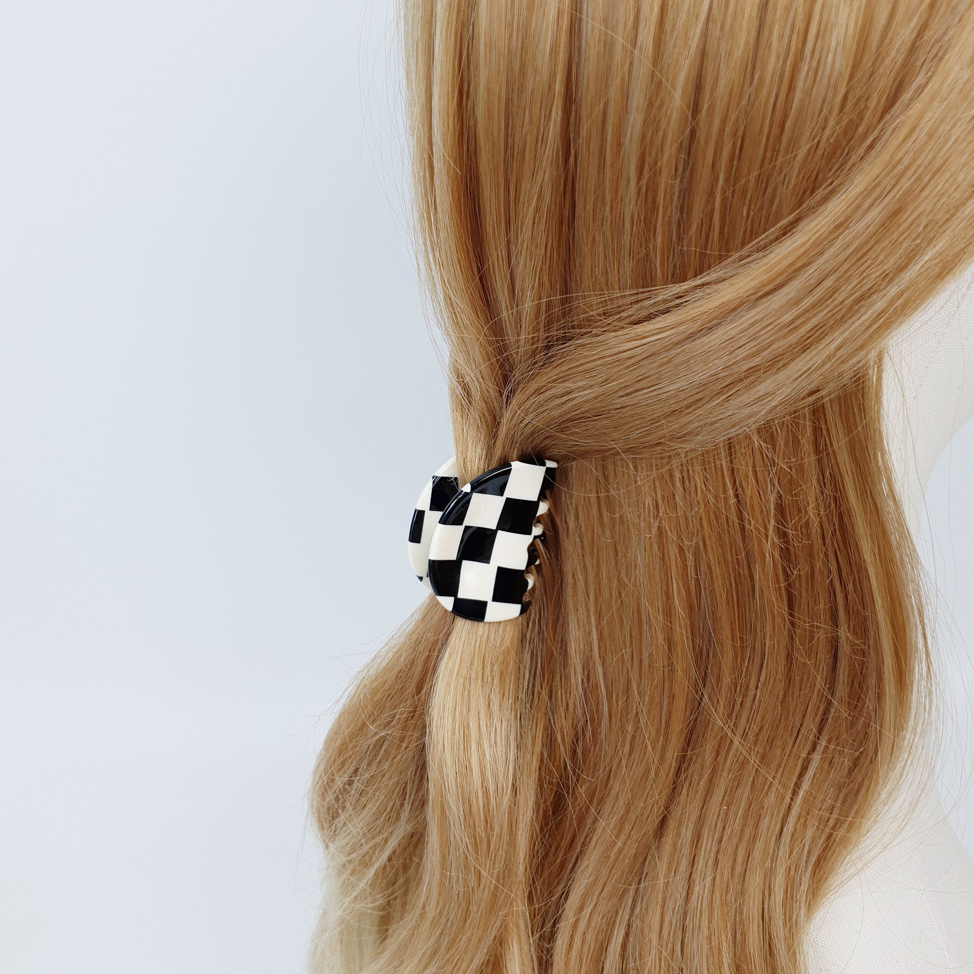 Checker Board Pebble Small Hair Clip (1.8 Inch) / Cute French Hair Pin / Hair Accessory for Woman
