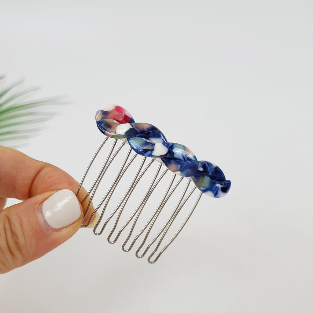 Marble Mini Twist Hair Comb Pin / Tortoise Shell French Hair Pin / Hair Fork for Woman