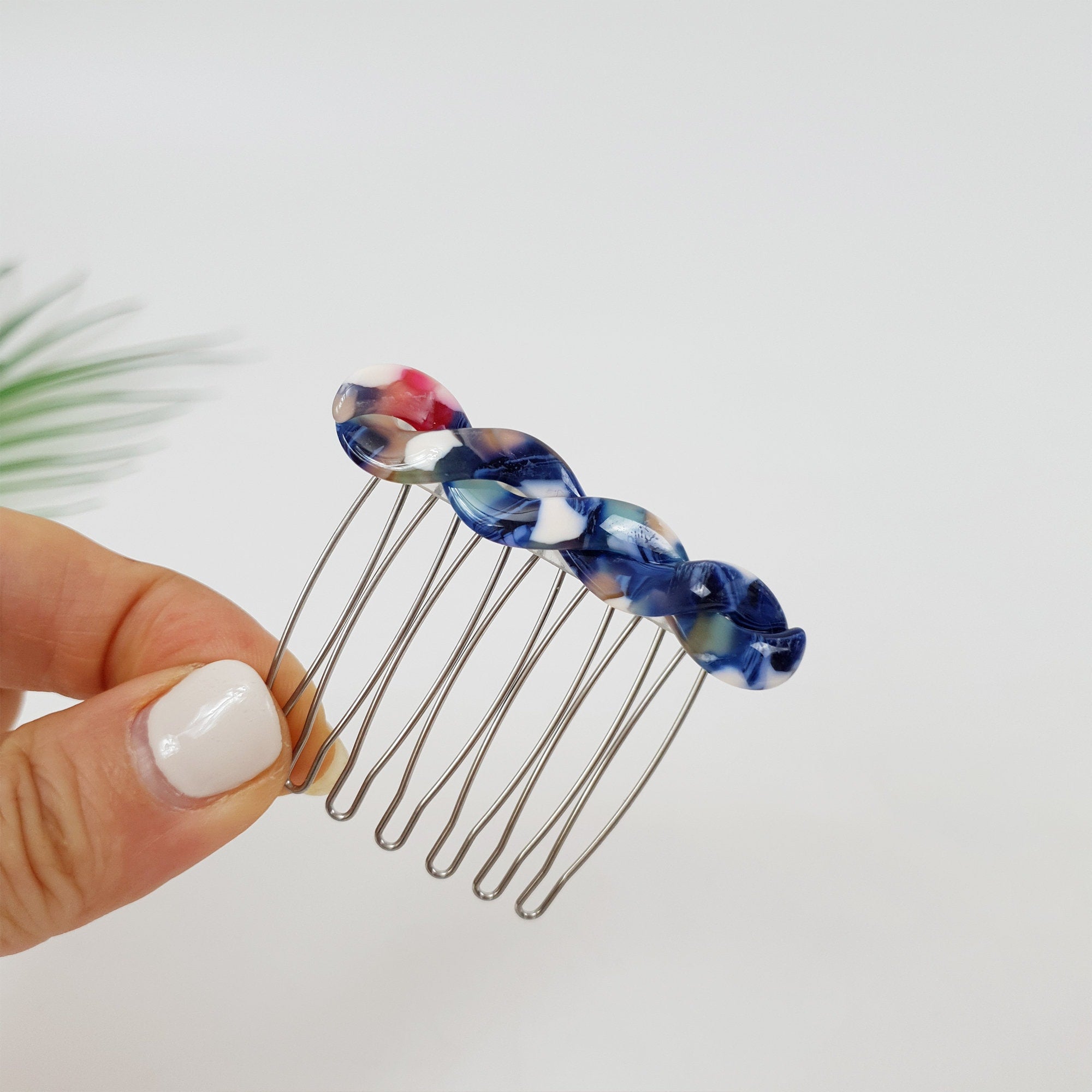Marble Mini Twist Hair Comb Pin / Tortoise Shell French Hair Pin / Hair Fork for Woman