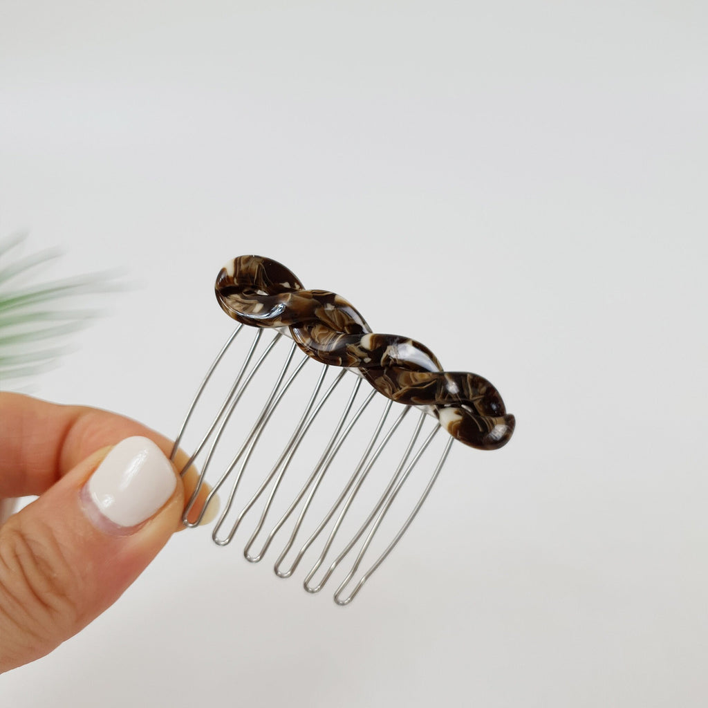 Marble Mini Twist Hair Comb Pin / Tortoise Shell French Hair Pin / Hair Fork for Woman