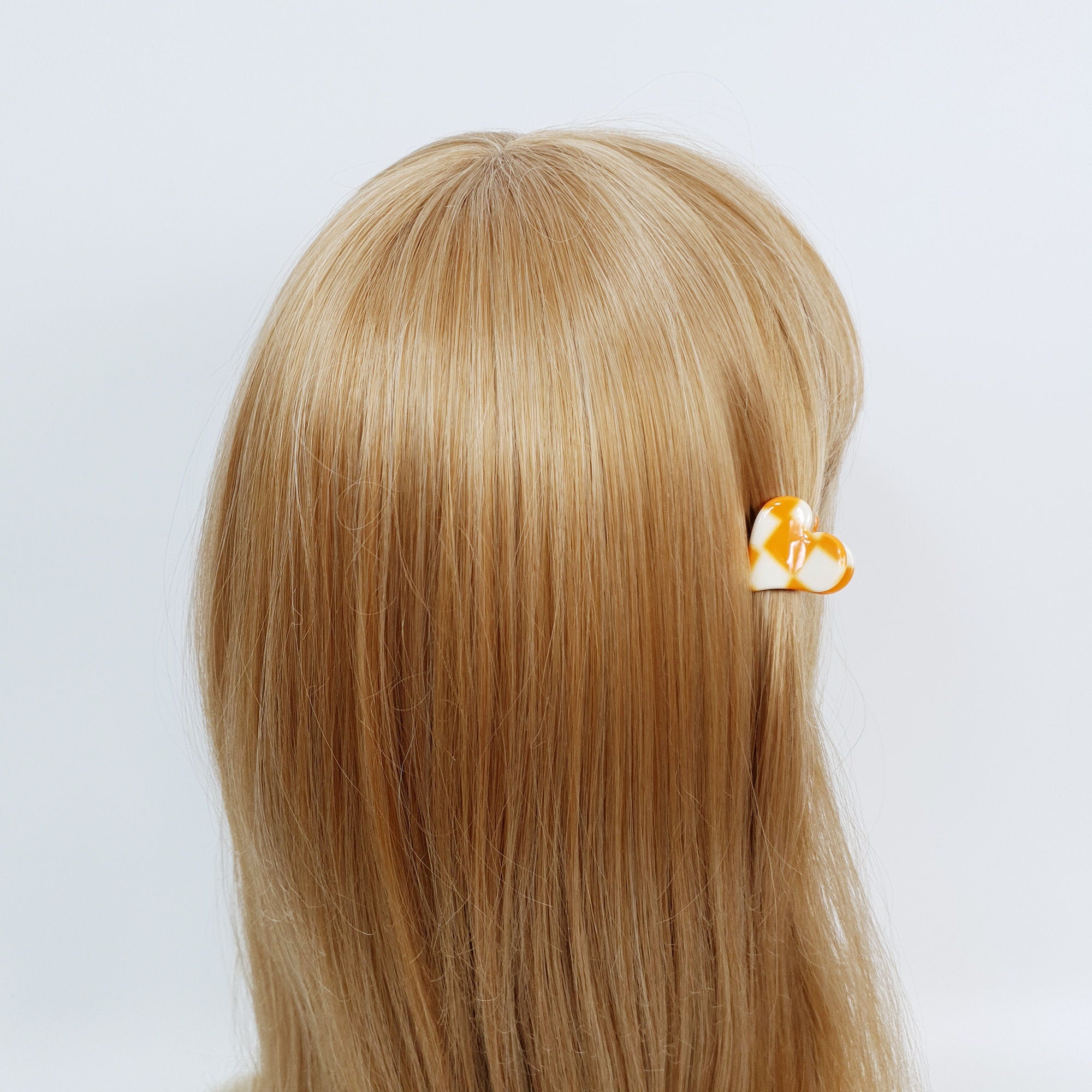 Heart Shape Checker Hair Claw (1.0 Inch) / Mini Hair Clips for Girls / Small French Hair Pin / Hair Barrette for Woman