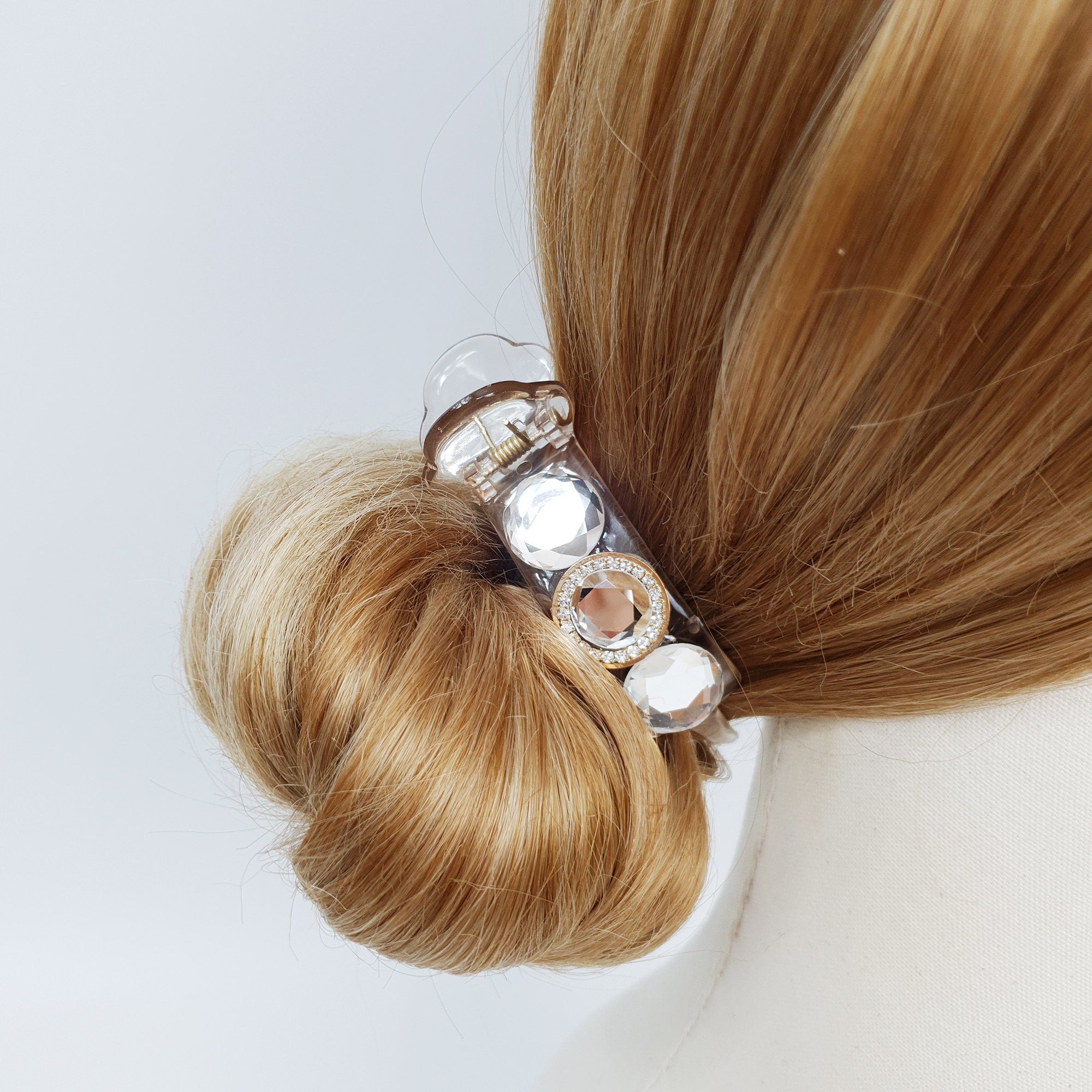 Sparkling Cubic Glass Hair Clip / Simple Round Ponytail Holder / Hair Barrette for Woman