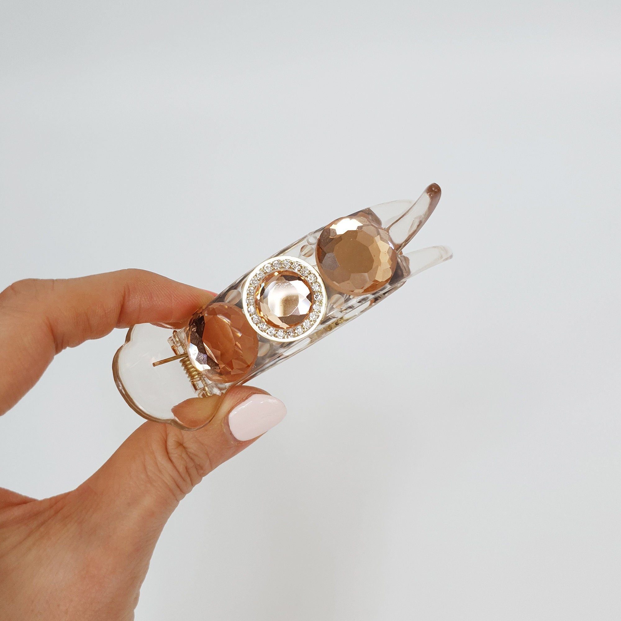 Sparkling Cubic Glass Hair Clip / Simple Round Ponytail Holder / Hair Barrette for Woman