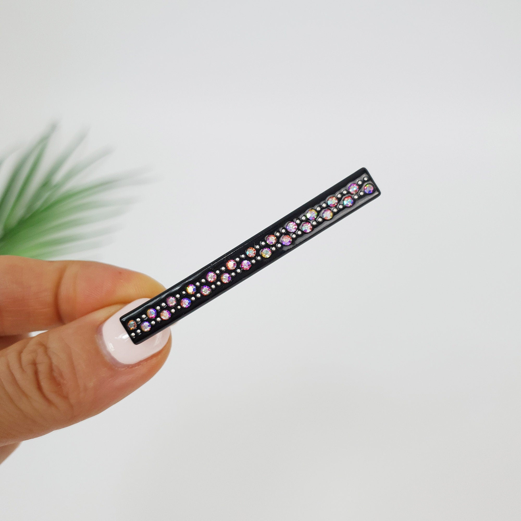 Leopard Black Hair Clip (2.4 Inch) / Luxurious French Hair Pin with Cubic / Alligator Hair Clip for Woman