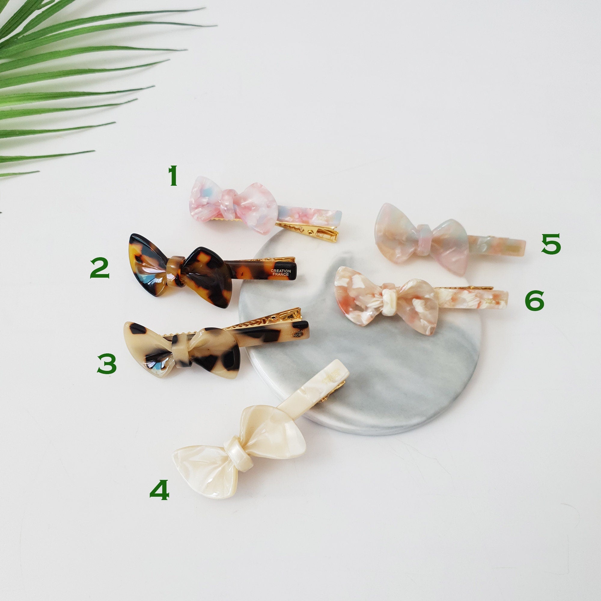 Leopard Marble Fancy Ribbon Small Hair Clip (2.6 Inch) / Tortoise Shell Mini French Hair Pin / Alligator Hair Clip for Woman