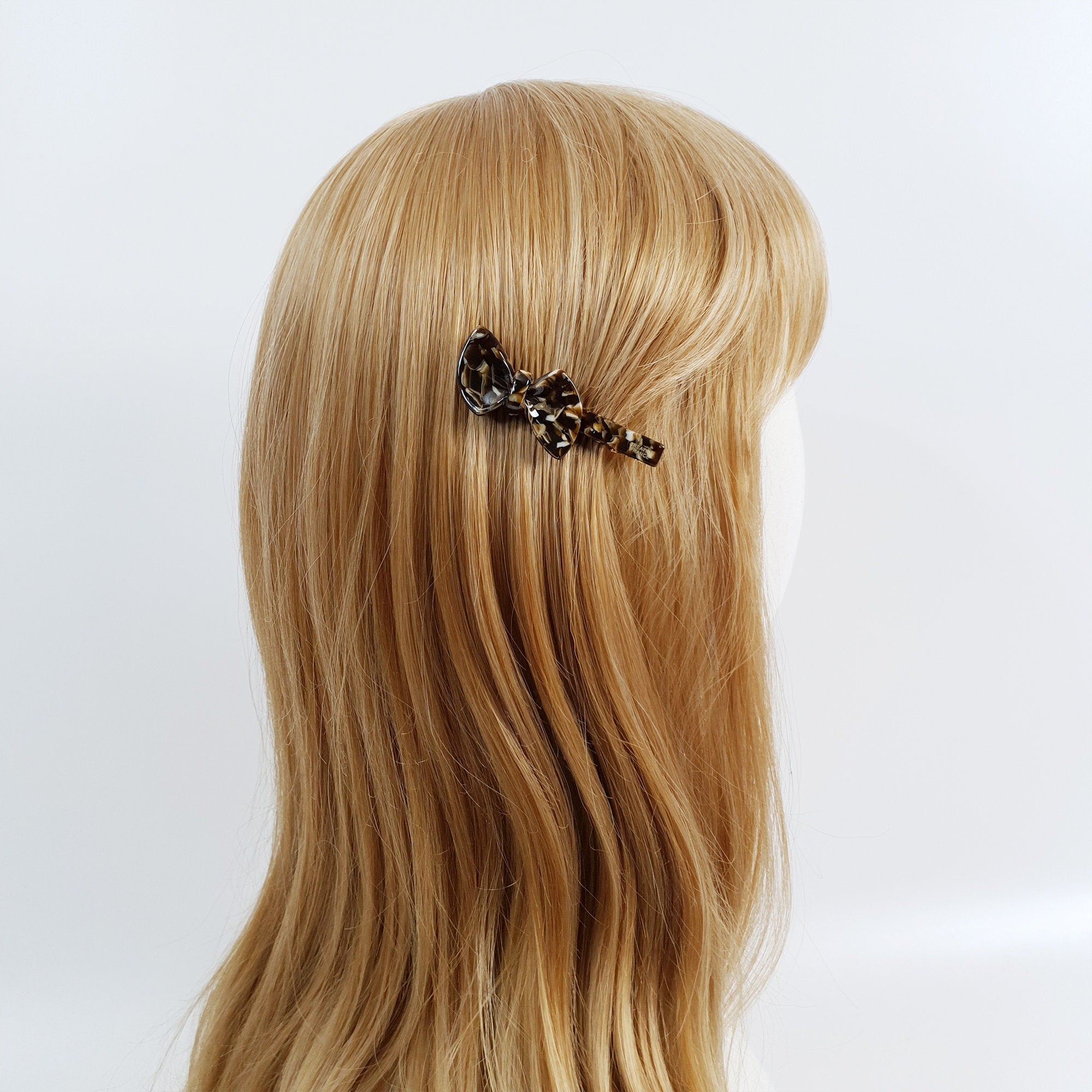 Leopard Marble Fancy Ribbon Small Hair Clip (2.6 Inch) / Tortoise Shell Mini French Hair Pin / Alligator Hair Clip for Woman