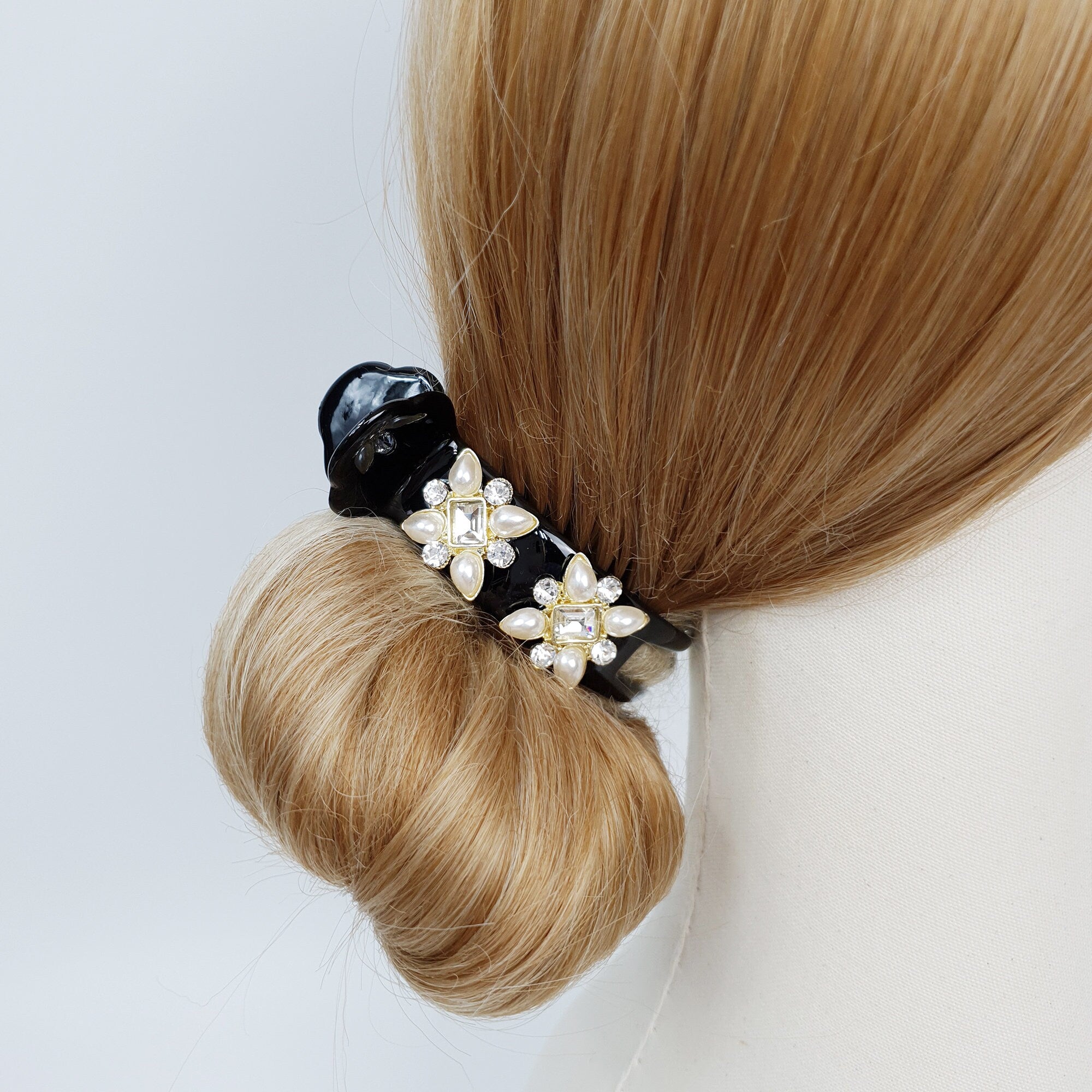 Luxurious Antique Round Cubic Pearl Hair Claw Clip / Vintage Ponytail Hair Claw / Hair Barrette for Woman / Pearl Barrette