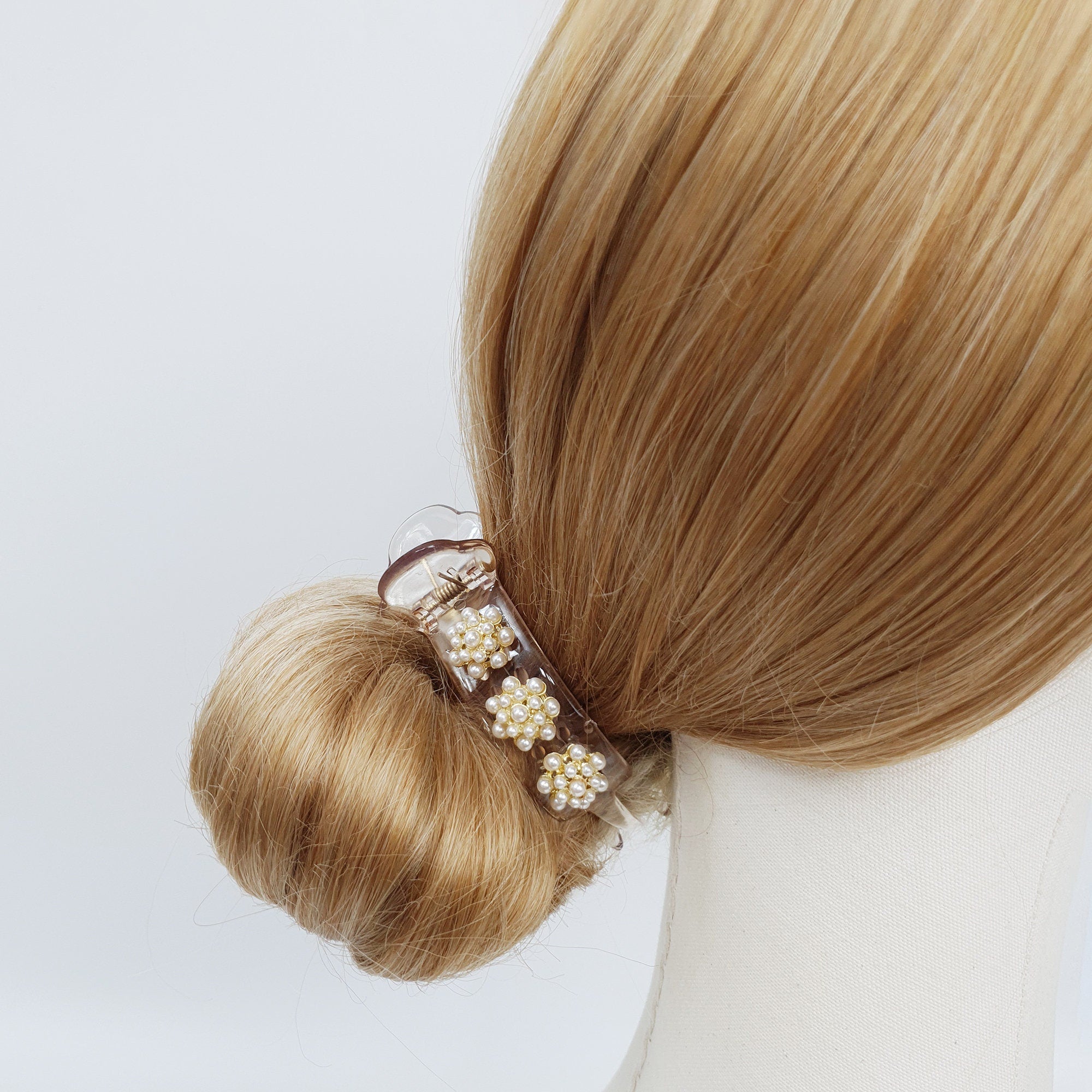 Luxurious Antique Round Cubic Pearl Hair Claw Clip / Vintage Ponytail Hair Claw / Hair Barrette for Woman / Pearl Barrette