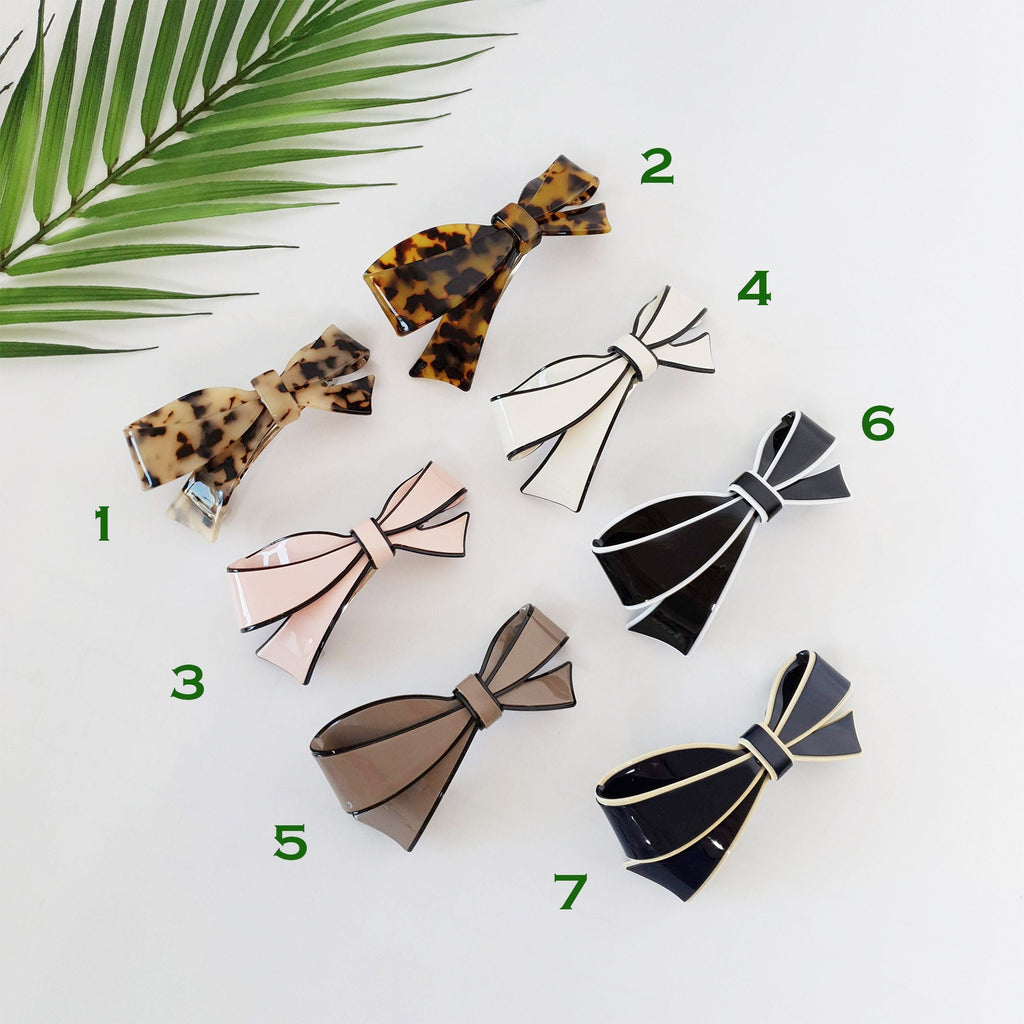 Pastel Color Leopard Big Ribbon Hair Barrette / Luxurious French Hair Pin / Hair Accessory for Woman / Automatic Hair Clip