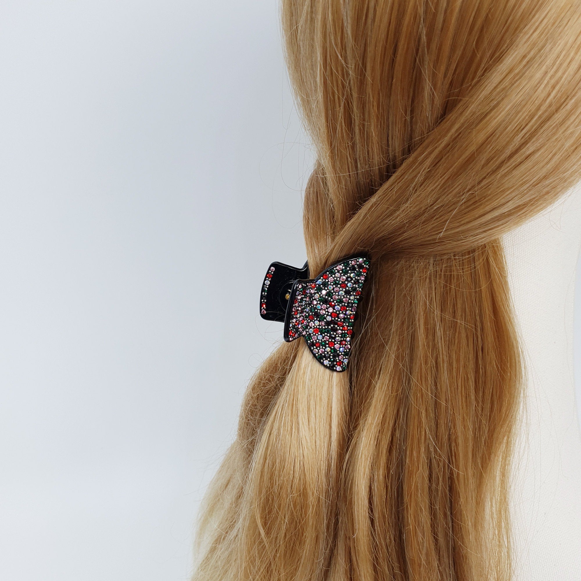 Leopard Black Half Moon Hair Clip (2.2 Inch) / Luxurious French Hair Pin with Cubic Stone / Hair Accessory for Woman