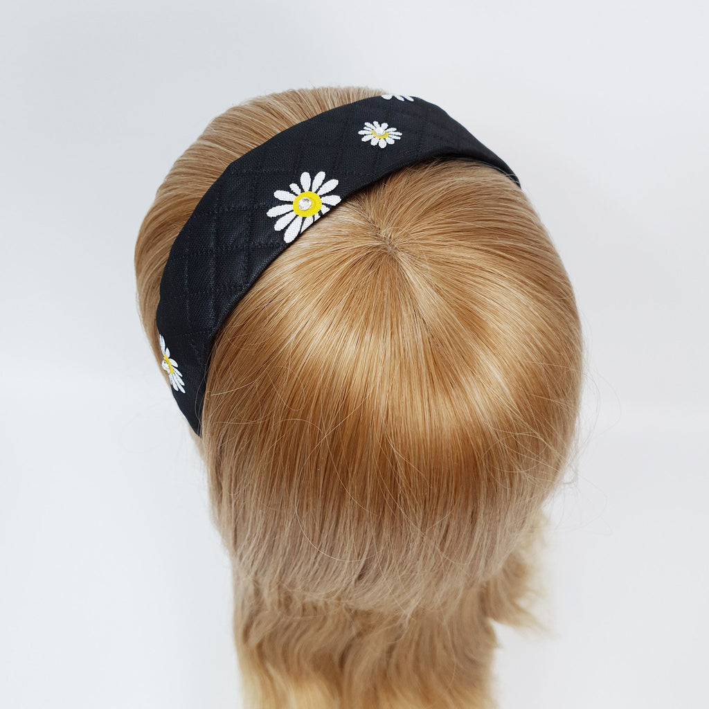 Pansy Flower Mesh Cover Leather Wide Headband / Fashionable Turban Bandanna / Hair Accessory for Woman